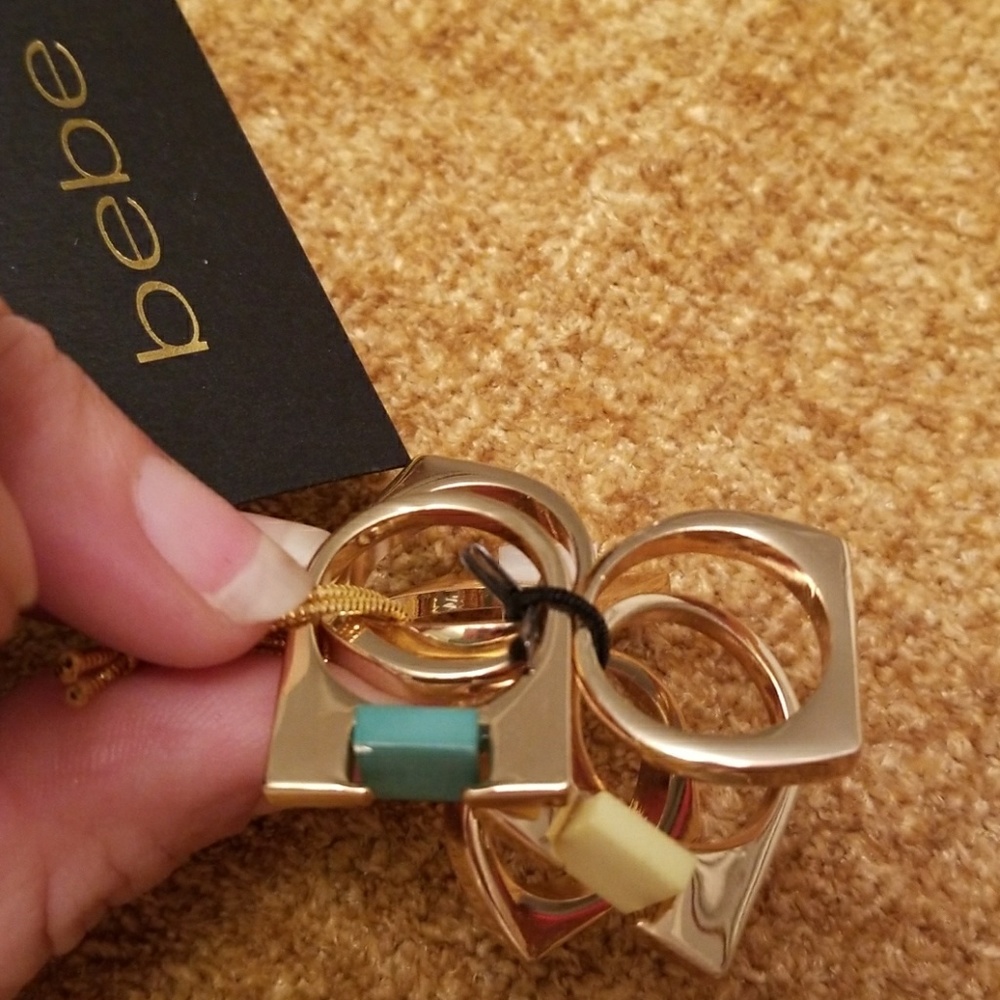 Nwt Bebe Gold Stackable Gold & Stone Rings Size6/7 - Picture 4 of 4